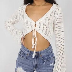 Grey Bandit Wander Away Top - White Crochet Tie-Front Top